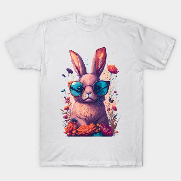 Cool Rabbit Flower T-Shirt by Sparkling Art